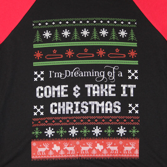 Come and Take It Christmas Raglan – Bella+Canvas 3/4 Sleeve Holiday Tee