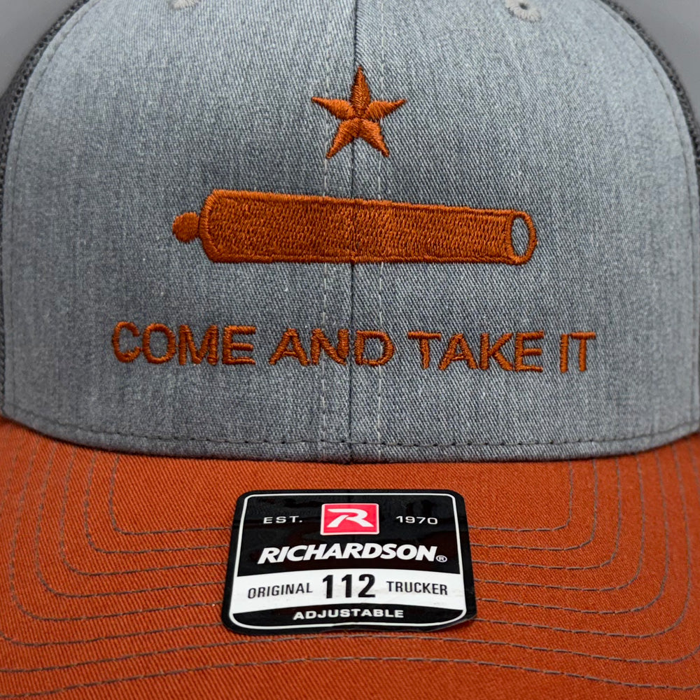 Come and Take It Richardson 112 Trucker Hat – Heather Grey/Charcoal/Dark Orange
