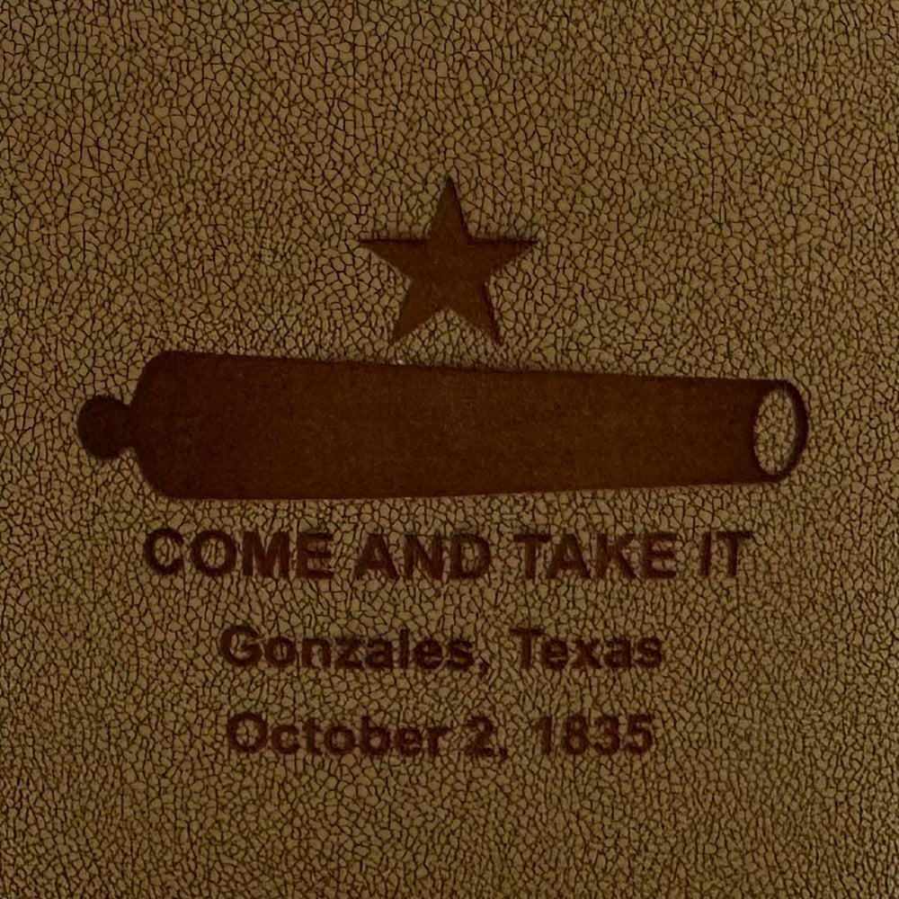 Come and Take It Flask – Stainless Steel Leather-Wrapped 6 oz Flask | Gonzales Texas Souvenir
