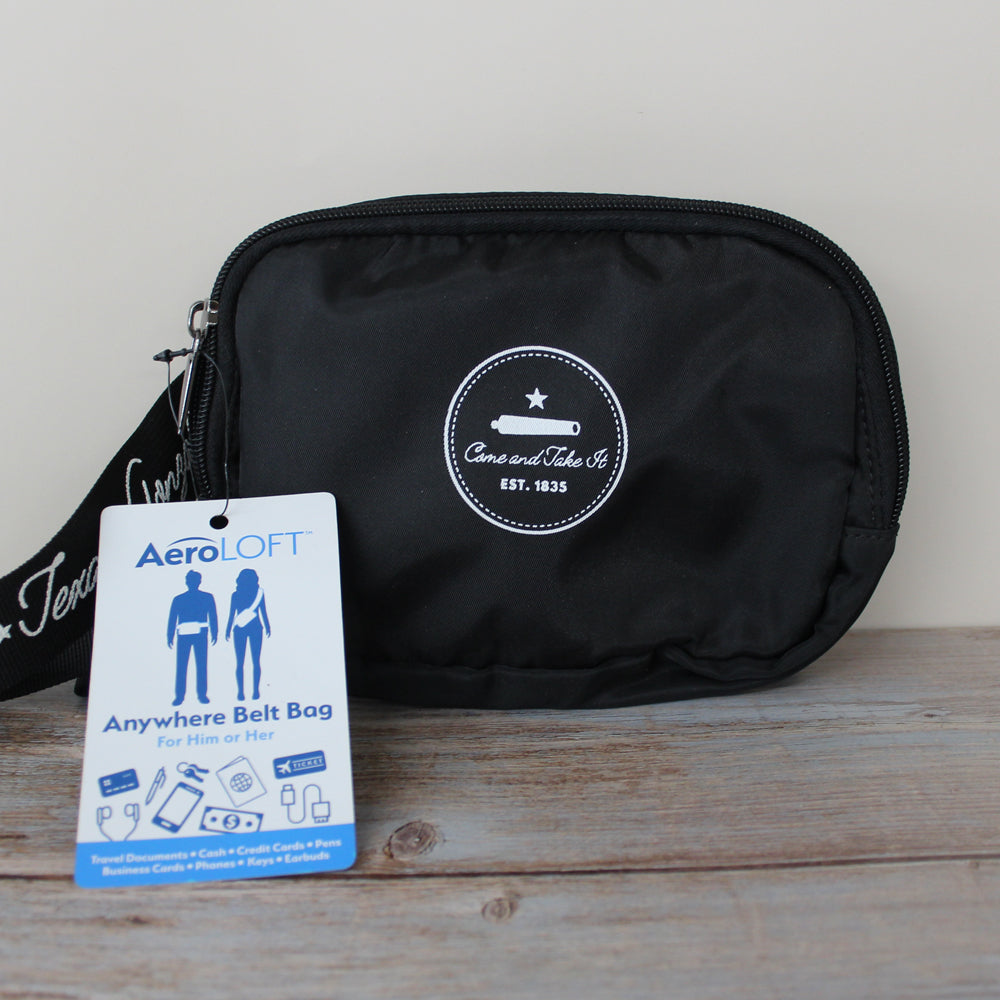 Come and Take It Belt Bag – AeroLoft Anywhere Crossbody for Him or Her | Black Gonzales TX Bag