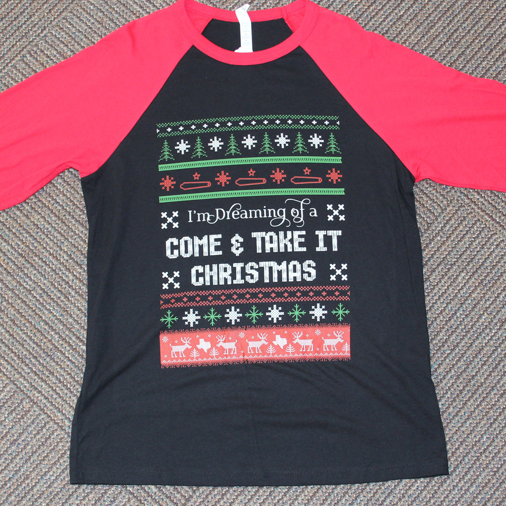Come and Take It Christmas Raglan – Bella+Canvas 3/4 Sleeve Holiday Tee