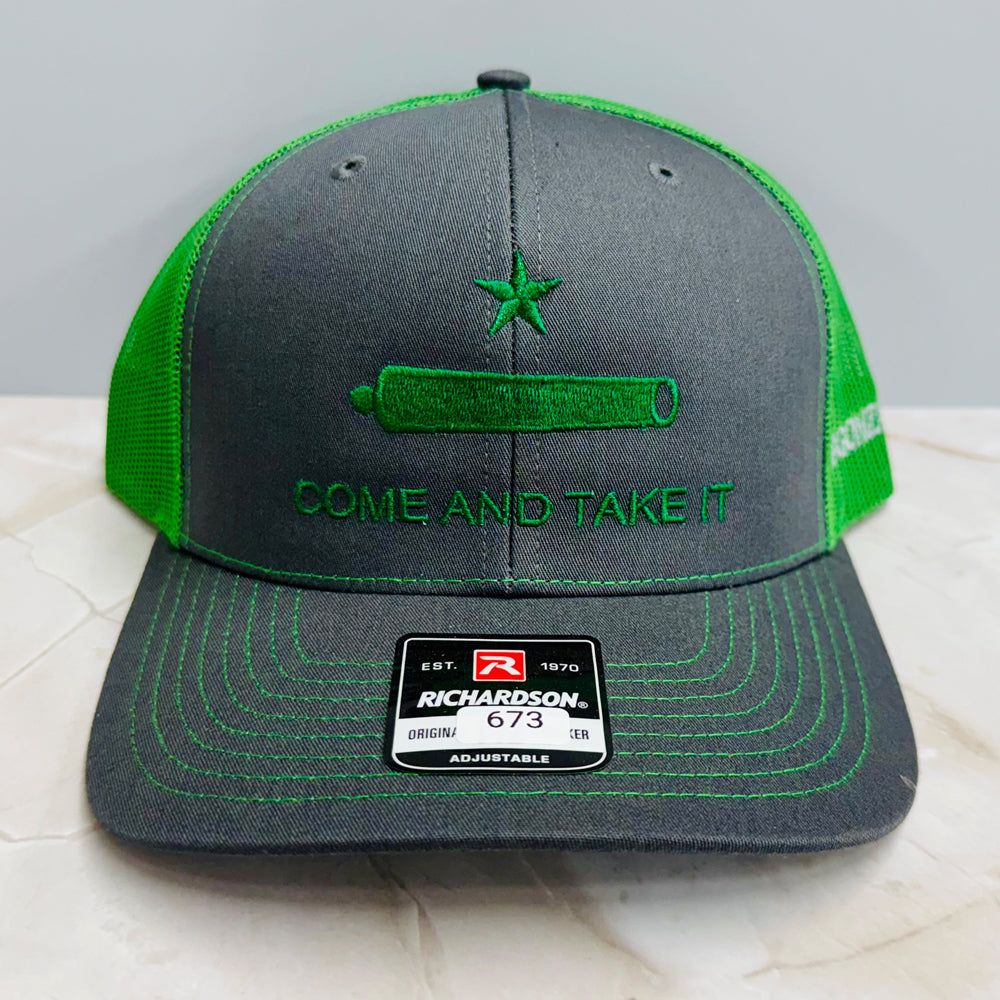 Come and Take It Richardson 112 Trucker Hat – Charcoal/Kelly