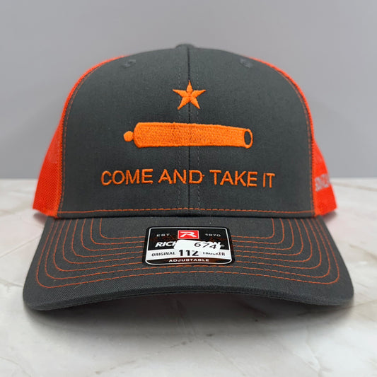 Come and Take It Richardson 112 Trucker Hat – Charcoal/Orange