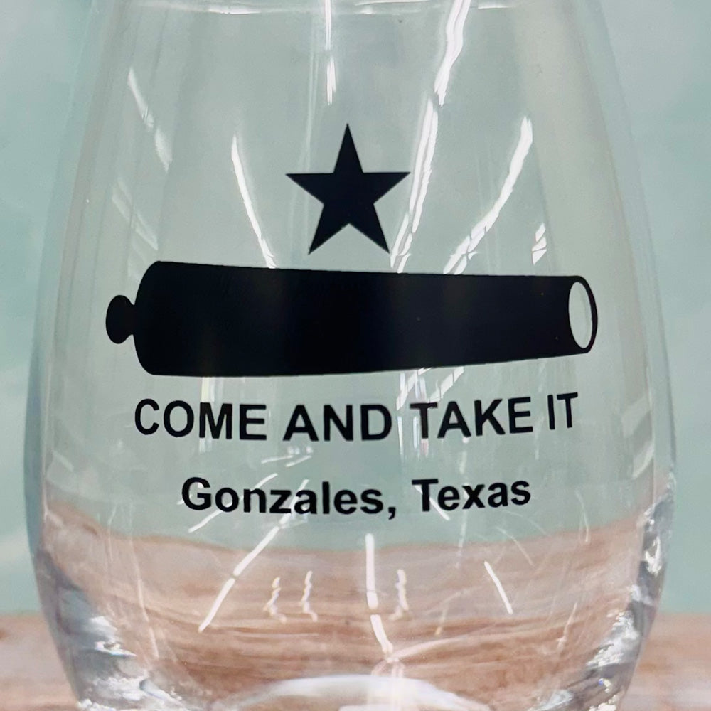 Come and Take It Wine Glass – 15 oz Stemless Glass | Gonzales Texas Souvenir