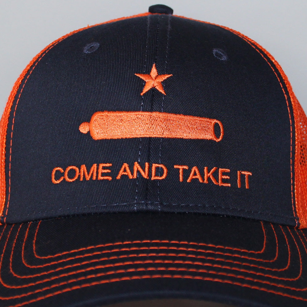 Come and Take It OTTO 6-Panel Low Profile Mesh Trucker Hat – Navy/Navy/Orange